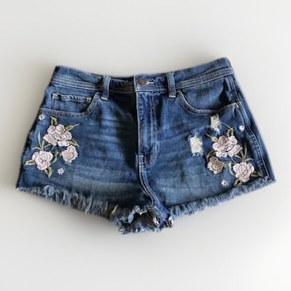 Hollister Pants - Hollister Y2K Hippie Artsy Embroidered Floral Distressed High-Rise Shorts 29